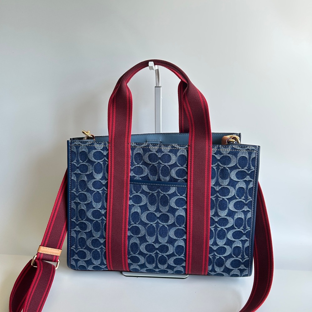 Coach Smith Tote Navy Denim Signature Crossbody CY698